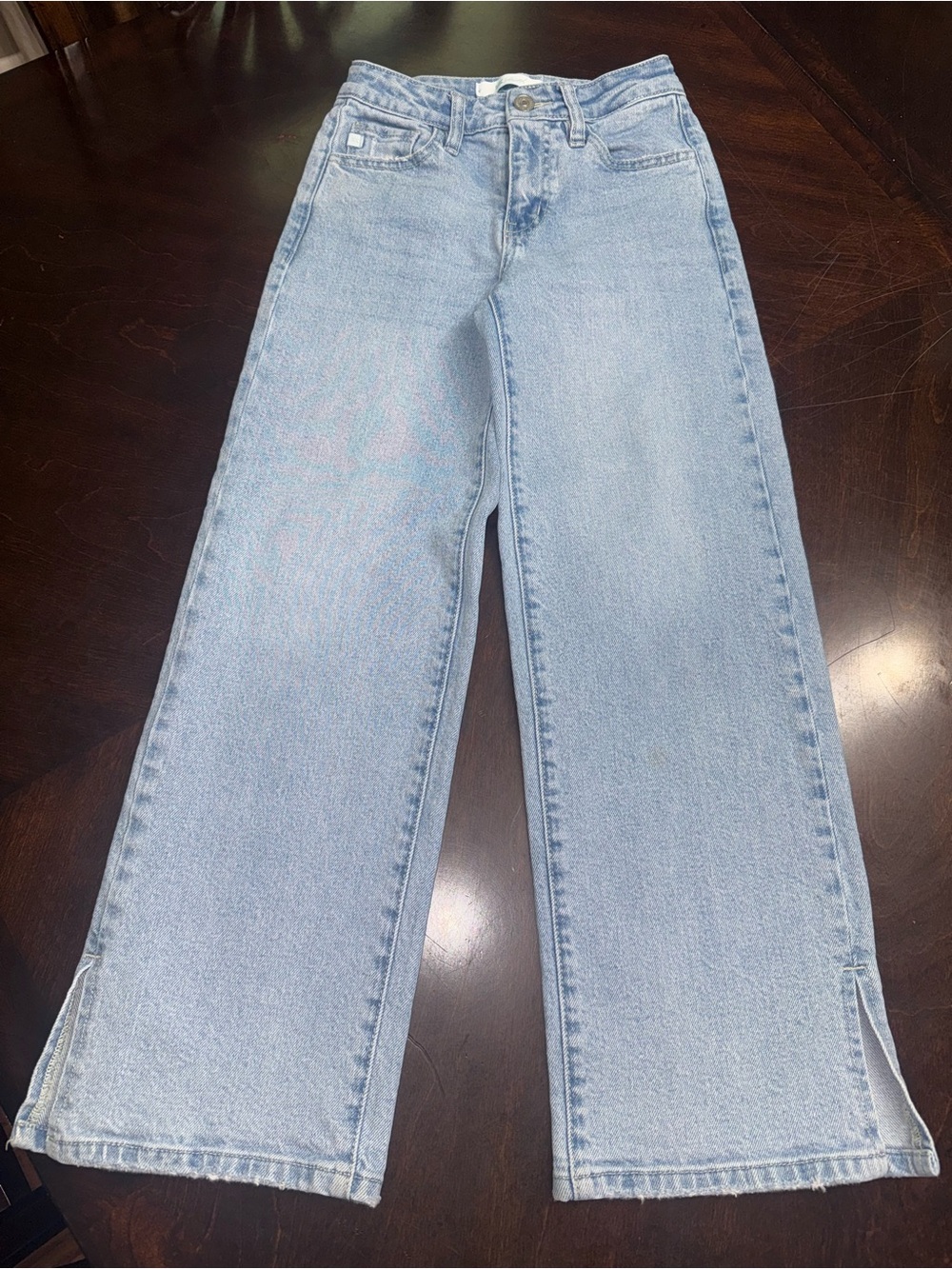 KanCan Light Blue Wide Leg Kids Jeans with Ankle Slits